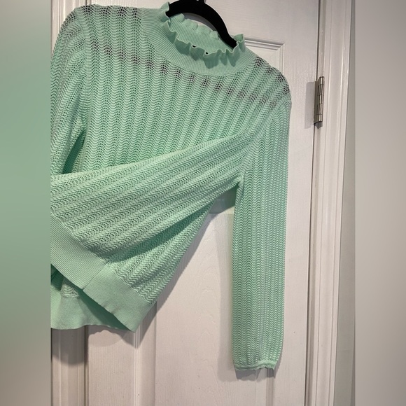 J. Crew Size S Pointelle Ruffle Mock Neck Cotton Lightweight Long Sleeve Sweater - Picture 8 of 10